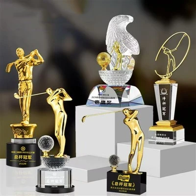 Golf-Trophäe mit Kristallbasis auf Metallbasis